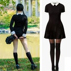 Cryptic Aesthetic, Wednesday Addams Outfit, Black Dress Halloween Costume, Wednesday Addams Cosplay, Horror Cosplay, Fancy Dress Halloween