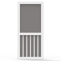 an empty white door with bars on the bottom and sides, against a white background