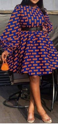 This short flare with long puff sleeve is suitable for dinner invites and any kind of special outings Ankara Skater Dress, Ankara Short Gown Styles, Ankara Dress Styles, African Print Dress Ankara, Short African Dresses, Diesel Punk, Ankara Gown Styles, African Wear Dresses, Gaun Fashion