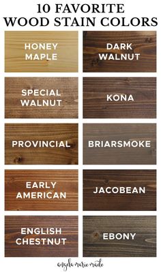 wood stain color chart with the names and colors for different types of wood stains