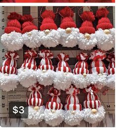 red and white christmas ornaments are on display for $ 3 each or $ 4 99