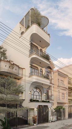 an artist's rendering of a two story building with balconies