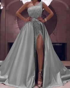 Mermaid Sequin Dress, Modest Prom Dresses, Silver Prom Dress, Sparkle Prom Dress, Prom Dress With Train, One Shoulder Prom Dress, Detachable Skirt, Modest Prom, Valentines Day Dresses