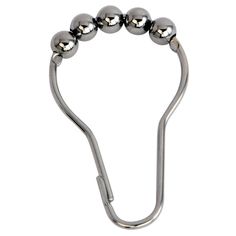 a metal hook with three balls hanging from it's end on a white background