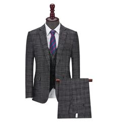 New fashion men's high-quality suit three-piece slim fit Fitted Semi-formal Set With Suit Collar, Fitted Gray Semi-formal Set, Professional Semi-formal Fitted Sets, Professional Fitted Sets For Semi-formal Occasions, Fitted Professional Sets For Semi-formal Occasions, Slim Fit Professional Suiting Fabric Sets, Custom Fit Business Suit Sets In Suiting Fabric, Fitted Gray Business Sets, Gray Fitted Three-piece Suit For Office