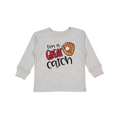 I'm a Great Catch Baseball Glove Toddler Long Sleeve T-Shirt, great for future baseball players and fans alike. Size: 5/6T.  Color: Gray.  Gender: male. Baseball Boys, Baseball Glove, Kids Outfits Girls, Kids Sports, Girls Long Sleeve, Toddler Girl, Boy Or Girl, Long Sleeve Tshirt, Kids Outfits