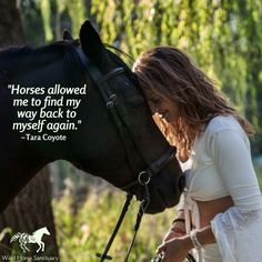 a woman standing next to a horse with a caption that reads horses allowed me to find my way back to myself again