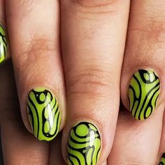 Pickle Nails, Green Gel Nails Ideas, Green Nails Art, Weird Nail Art, Trippy Nail Art, Trippy Nails, Pattern Nails, Funky Nail Art, Mens Nails