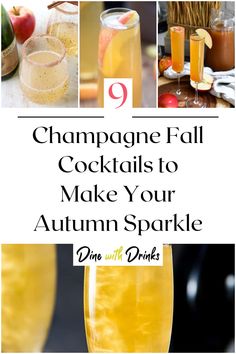 Collage of 4 champagne fall cocktails. Sparkling Fall Cocktails, Fall Drinks Champagne, Fall Rose Cocktail, Autumn Champagne Cocktail, Prosecco Punch Fall, Thanksgiving Drink With Champagne, Prosseco Cocktails Fall, Fall Sparkling Wine Cocktails, Fall Cocktails With Champagne