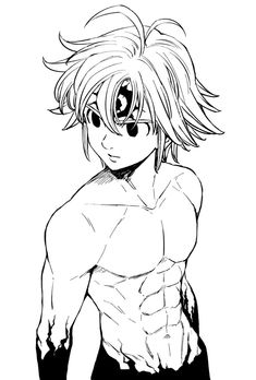 an anime character in black and white, with his shirt pulled up to the side