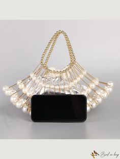 BirdinBag - Womens Shell-Shaped Clutch Bag with Pearl Embellishments - Elegant Evening Accessory Beaded Tote Shoulder Bag For Party, Party Tote Bag With Beaded Details, Beaded Party Tote Bag, Handheld Shoulder Bag With Pearl Handle, Elegant Embellished Tote Shoulder Bag, Party Bucket Bag With Pearl Handle, Pearl Handle Tote Evening Bag For Party, Party Tote Evening Bag With Pearl Handle, Party Tote Bag With Pearl Handle