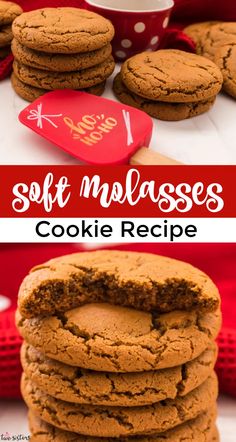 soft molasses cookies are stacked on top of each other