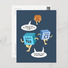 two cubes with the names of each element on them, and one has an image of