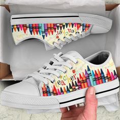 Shop Teacher Crayons Low Top Shoes Tc. Available on many styles, sizes, and colors. Womens Canvas Shoes, Top Trending Shoes, Mom Shoes, Frenchie Mom, Navy Mom, Limited Edition Shoes, Low Top Shoes, Shoes Custom, Colorful Shoes