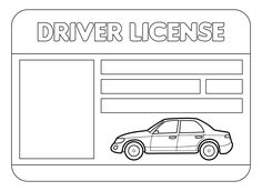 a black and white drawing of a car with the word driver license in front of it