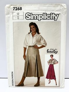 a woman's skirt and blouse sewing pattern from the 1970s, with an image of her