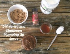 DIY Honey and Cinnamon Plumping Lip Scrub, naturally plumping the lips with the cinnamon, and honey to nourish and moisturize. Diy Honey, Diy Cinnamon, Lip Scrub Recipe, Scrub Diy, Homemade Moisturizer, Honey Diy