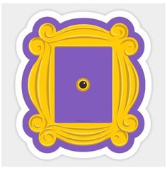 a purple and yellow square with an eye in the center