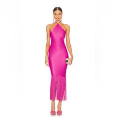 Never Worn: Camila Coelho, Maxi Dress In Hot Pink Mesh Bodysuit Dress, Strappy Maxi Dress, Velvet Maxi Dress, Hot Pink Color, Bodysuit Dress, Cutout Maxi Dress, Maxi Gown Dress, Halter Midi Dress, Velvet Lace