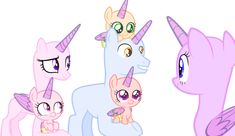 four little ponys standing next to each other