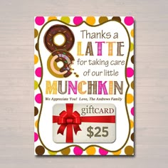 EDITABLE Thanks a Latte Coffee Donut Gift Card Holder, Printable Teacher Appreciation, Daycare Teacher Gift Babysitter Gift INSTANT DOWNLOAD Teacher Appreciation Daycare, Daycare Gift Ideas, Gift Card Holder Printable, Coffee Donut, Printable Teacher Appreciation, Babysitter Gifts, Daycare Teacher Gifts, Donut Gifts