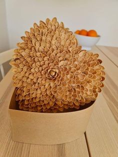 a wooden table with a bowl of oranges on it