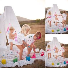 Best family photo shoot ever! Child Photography | Siblings | Prop Ideas | Art | Paint Splatter Session | Painting Mini Photo Sessions, Photography Mini Sessions, Sibling Photography, White Sheet, Toddler Photography, Foto Tips, Kids Photoshoot, Foto Poses, Childrens Photography