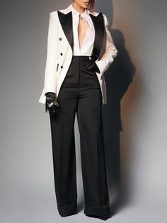 Black Wedding Pantsuit, Women Power Suit, Tuxedos For Women, Womens Business Suit, Afro Glam, Female Tux, Womens Tuxedo, Stitching Pants, Statement Blazer