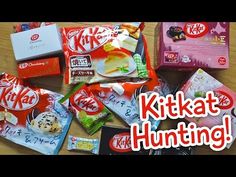 the contents of kitkat hunting are laid out on a wooden table with text overlay