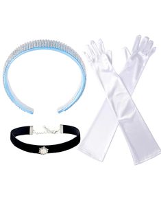 PRICES MAY VARY. Package: Princess accessories set comes with 1 diamonds headband, 1 pearl choker and 1 pair of long white gloves. Blue Headband: The blue headband is decorated with gorgeous sparkly rhinestones. One size fits most adult, 1.2inch wide, elastic band and comfortable to wear. Black Choker: The pearl necklace is made of black velvet, 11.6inch long with a 3.1inch adjustable chain, fits most women and big girls. Princess Gloves: These satin gloves are silky and soft, with right amount Cinderella Accessories, Princess Gloves, Long White Gloves, Princess Accessories, Diamond Headband, Satin Gloves, Blue Headband, Princess Dress Up, Stretchy Headbands