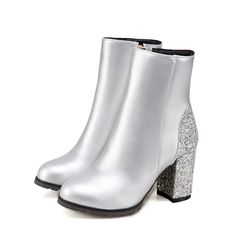 PU Leather Sequin Thick High Heels Zipper Boots- Golden Atelier 9 Boot Wedding, Thick High Heels, Basic Boots, High Heel Ankle Boots, Heel Ankle Boots, Zipper Boots, Thick Heel, Boot Types, High Heel Boots Ankle