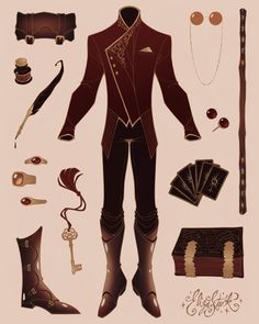 an illustration of a man's costume and accessories