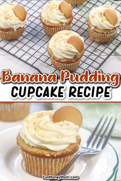 banana pudding cupcake recipe on a cooling rack