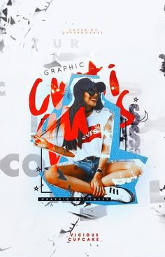 an artistic poster with a woman holding a drum in front of her face and the words graphic art on it