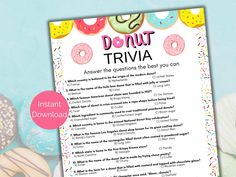 a donut trivia is shown with doughnuts around it