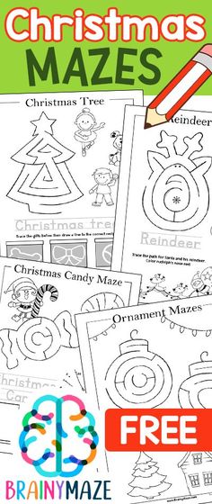 christmas mazes for kids to color and print with the text, christmas mazes