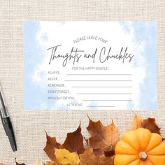 a card that says, please leave your thanks and wishes for the happy thanksgiving