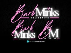 two pink neon signs with the words bar minks collection and bad winks m