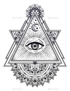 an all seeing eye in the center of a triangle with stars and moon on it