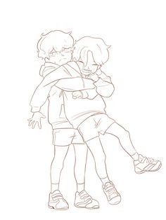 a drawing of two children hugging each other