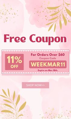 a pink and gold coupon with the words, free coupon for orders over $ 50