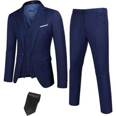 Product Details Fabric Type 100% Polyester Care Instructions Dry Clean Only About This Item Premium Material --- 3-Piece Suit Features Lightweight And Comfortable, Finest Material And Careful Craftsmanship.Dry Clean Recommended. 3 Piece Sets --- Slim Fit Suit Includes A Blazer, Vest, Suit Pants, We Also Include A Tie For You. One Time Purchase All What You Need Will Be Save Your Money And Time. Blue Suits With Buttons For Fall, Blue Slim Fit Outerwear For Fall, Slim Fit Blue Outerwear With Pockets, Fitted Button-up Suit With Pockets, Blue Slim Fit Long Sleeve Blazer, Blue Slim Fit Outerwear For Winter, Blue Slim Fit Blazer With Long Sleeves, Blue Slim Fit Winter Outerwear, Blue Business Casual Outerwear With Buttons