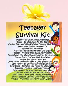 a poster with the words teenagers survival kit on it