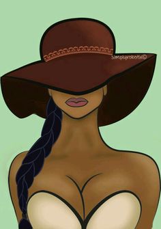 a drawing of a woman wearing a cowboy hat