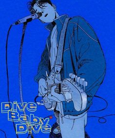 a drawing of a man playing guitar and singing into a microphone with the words plyve baby drive in front of him