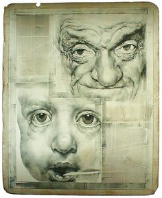 an old man's face and eyes are shown in this drawing by the artist