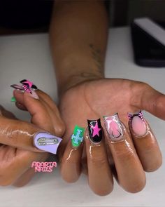 Cutesy Nails, Nail Inspired, Black Ponytail, Girly Acrylic, Girly Acrylic Nails, Short Square Acrylic Nails, Short Acrylic