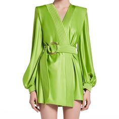 Brand New With Tags Belted Zhivago Dress! Gorgeous Oversize Fit With Detachable Belt. Color: Apple (Green) **Slight Rubbing Mark Please Refer To Photos** Luxury Belted Cocktail Dress, Green Belted Evening Dress, Designer Green Long Sleeve Dress, Luxury Long Sleeve Silk Mini Dress, Luxury Green Spring Dress, Designer Silk Green Dresses, Designer Green Spring Dress, Belted Mini Dress For Evening In Spring, Designer Green Dresses For Formal Occasions