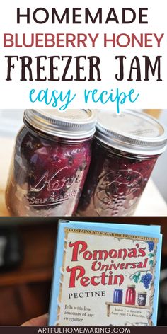 homemade blueberry honey freeze jam recipe with text overlay