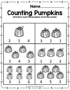 counting pumpkins worksheet for kids to practice numbers and count them in the same place